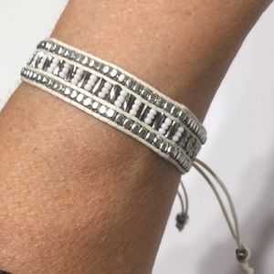 White Silver Hippie beaded bracelet corded boho